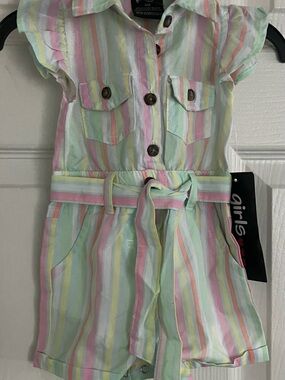 Girls Pastel Stripe Belted Shorts Romper Size 6M